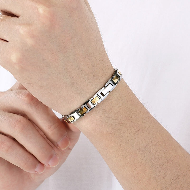 Kemstone Men’s Tungsten Steel Magnetic Germanium Bracelet – 8mm Link Chain KB208921-JI