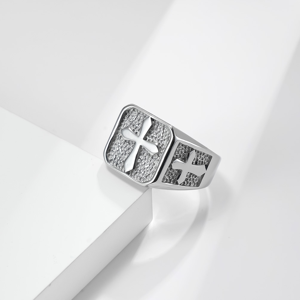 Kemstone Stainless Steel Vintage Cross Ring for Men Side Cross Texture Design K-R610