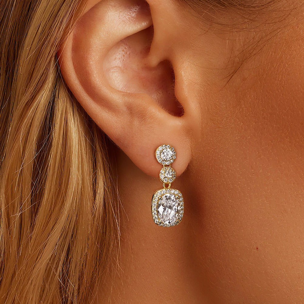 925 Sterling Silver Cubic Zirconia Drop Earrings for Women | Gold & Platinum Plated Sparkling Dangle Jewelry by Kemstone A4-LZE59