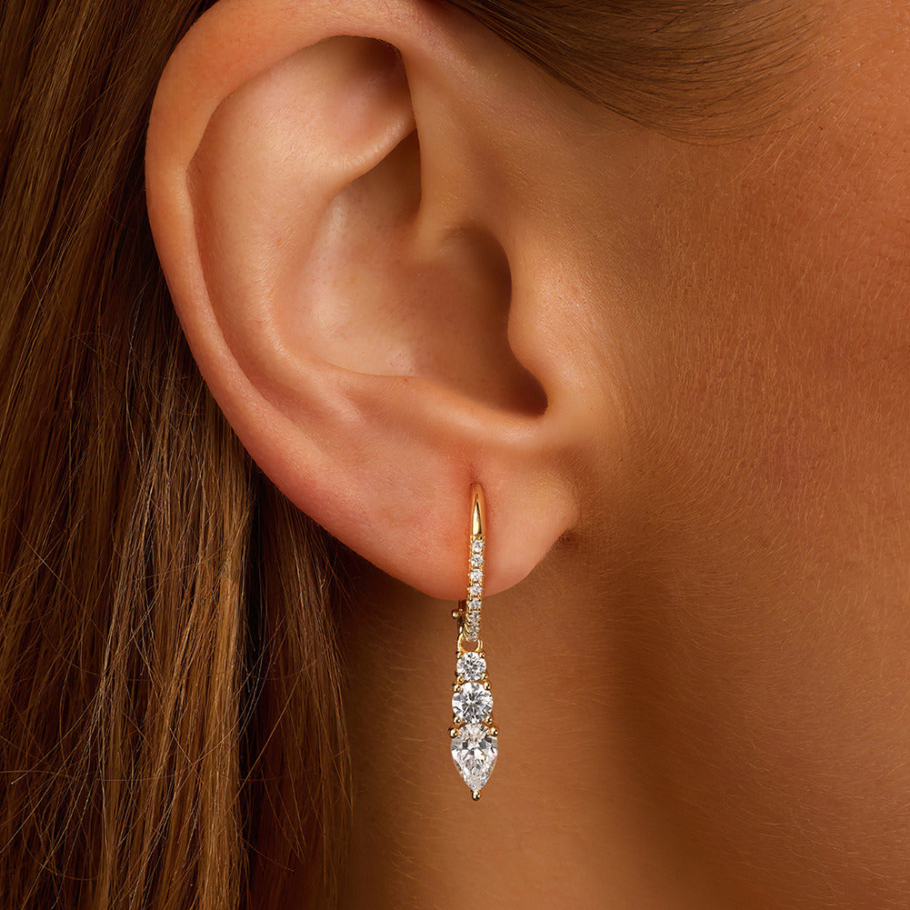 925 Sterling Silver Teardrop Cubic Zirconia Drop Earrings for Women | Gold & Platinum Plated Hypoallergenic Dangle Jewelry by Kemstone A4-LZE60