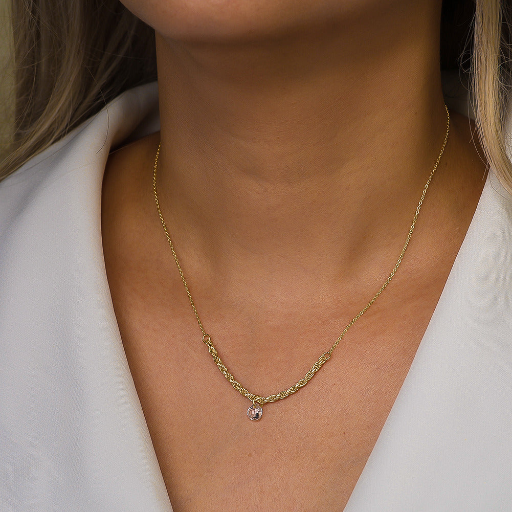 925 Sterling Silver Rope Chain Necklace with CZ Pendant – Gold & Silver Handmade Choker | Kemstone A4-BQN26