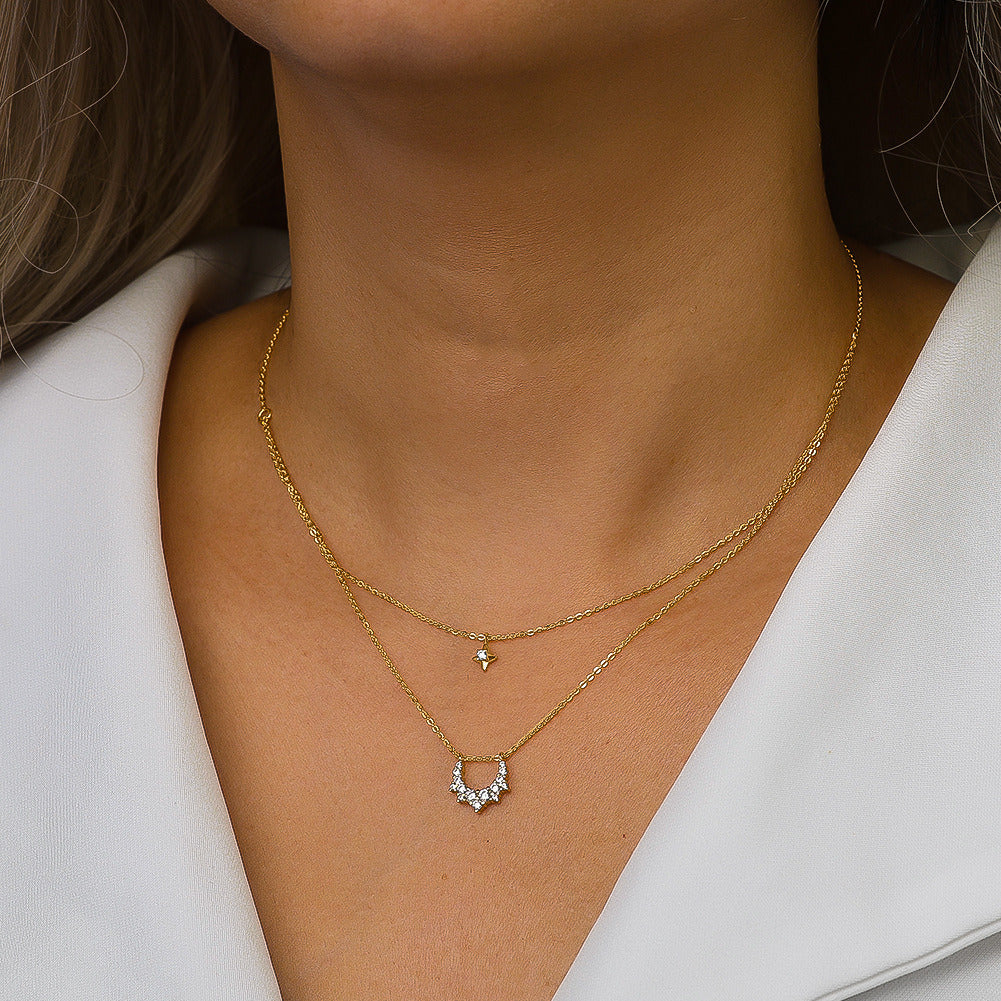 Kemstone 925 Sterling Silver Layered Star Necklace – Gold & Silver Double Chain Choker, Handmade Minimalist Jewelry Gift A4-BQN22