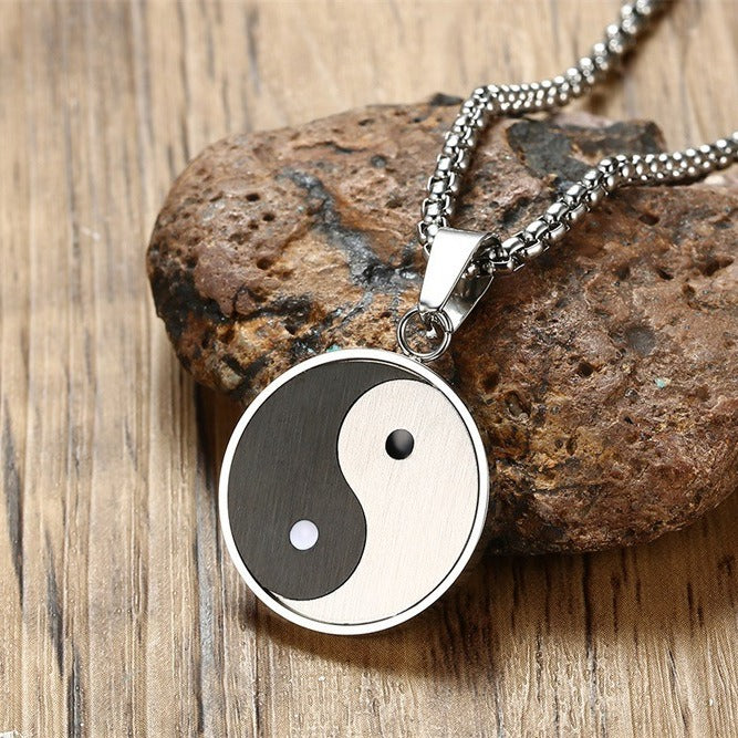 Kemstone Stainless Steel Yin Yang Pendant Necklace – Black White Balance Design for Men PN-602