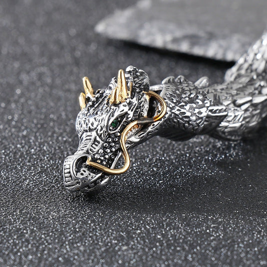 Unleash the Dragon: Kemstone Men’s Titanium Steel Dragon Head Bracelet with Norse Gothic Power