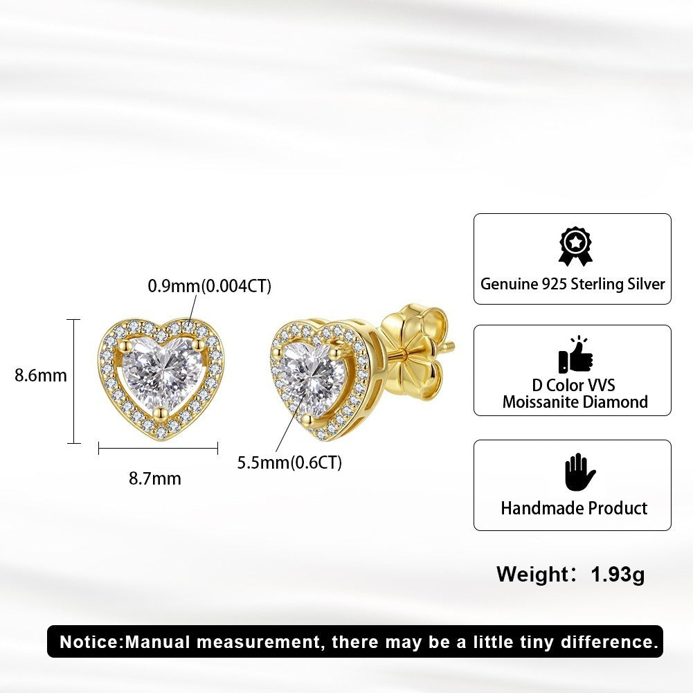 Kemston Heart Moissanite Stud Earrings for Women 925 Sterling Silver Halo SMOE38
