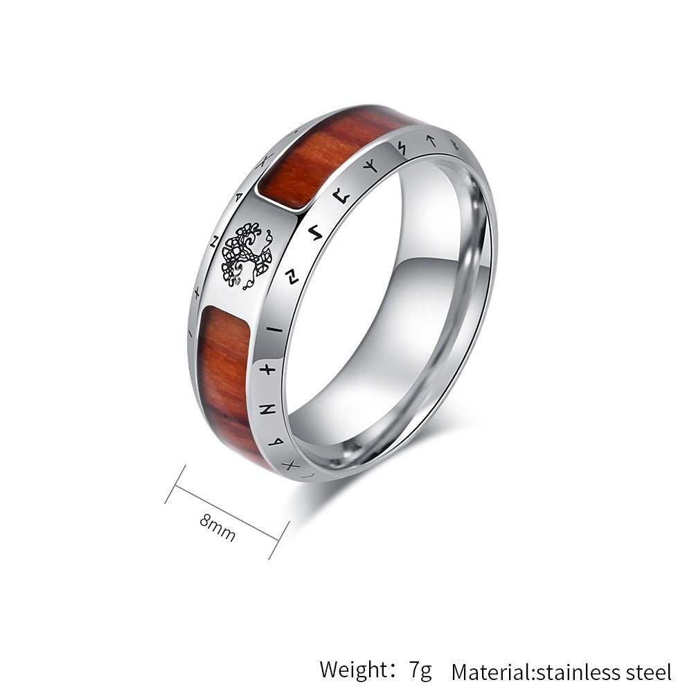 Kemstone Men’s Stainless Steel Viking Rune Ring – Vintage Tree of Life Band K-R918