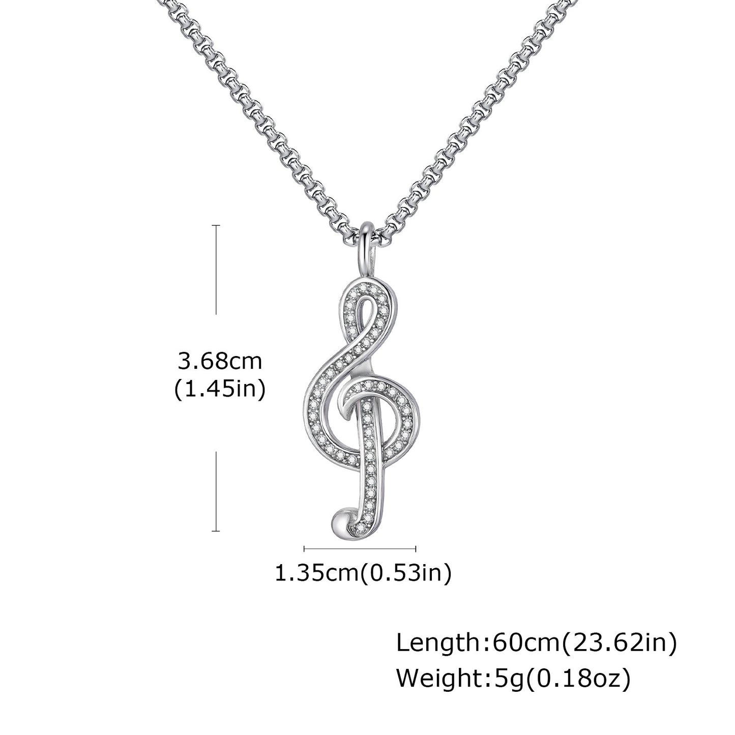 Kemstone Men’s Stainless Steel Treble Clef Necklace – Crystal Rhinestone PN-2229