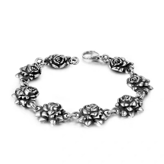 Kemstone Gothic Rock Rose Vintage Punk Titanium Steel Bracelet – For Men & Women Retro Jewelry