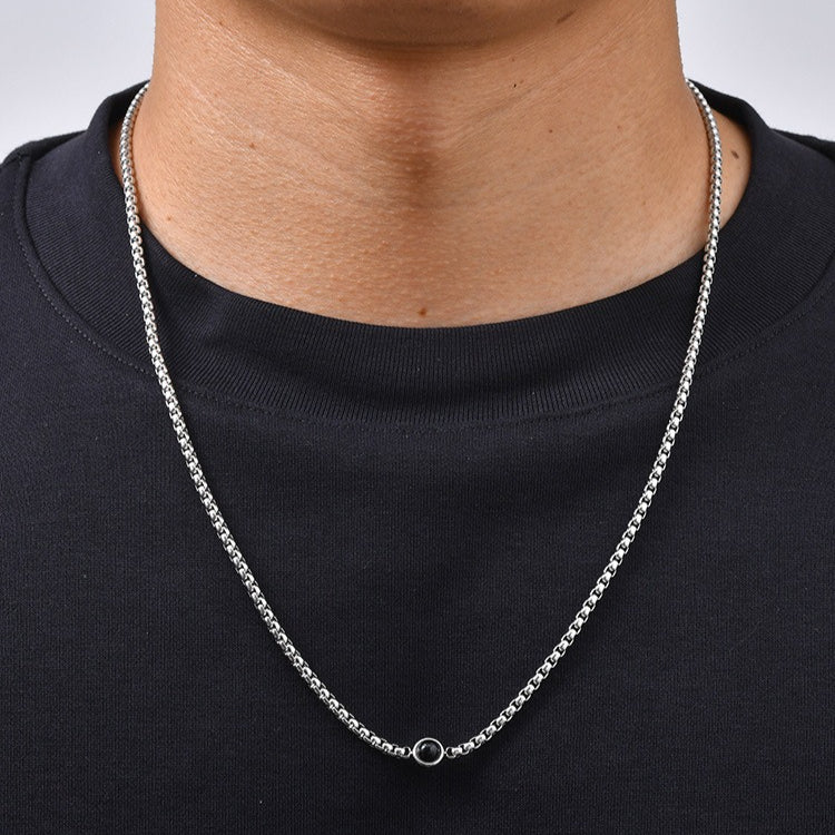 Kemston Stainless Steel Black Stone Beaded Necklace for Men Vintage Style NC-2944S