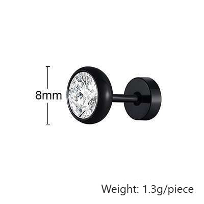 Kemstone Men’s CZ Stud Earrings – Stainless Steel Minimalist Jewelry, Silver/Gold/Black ES-332