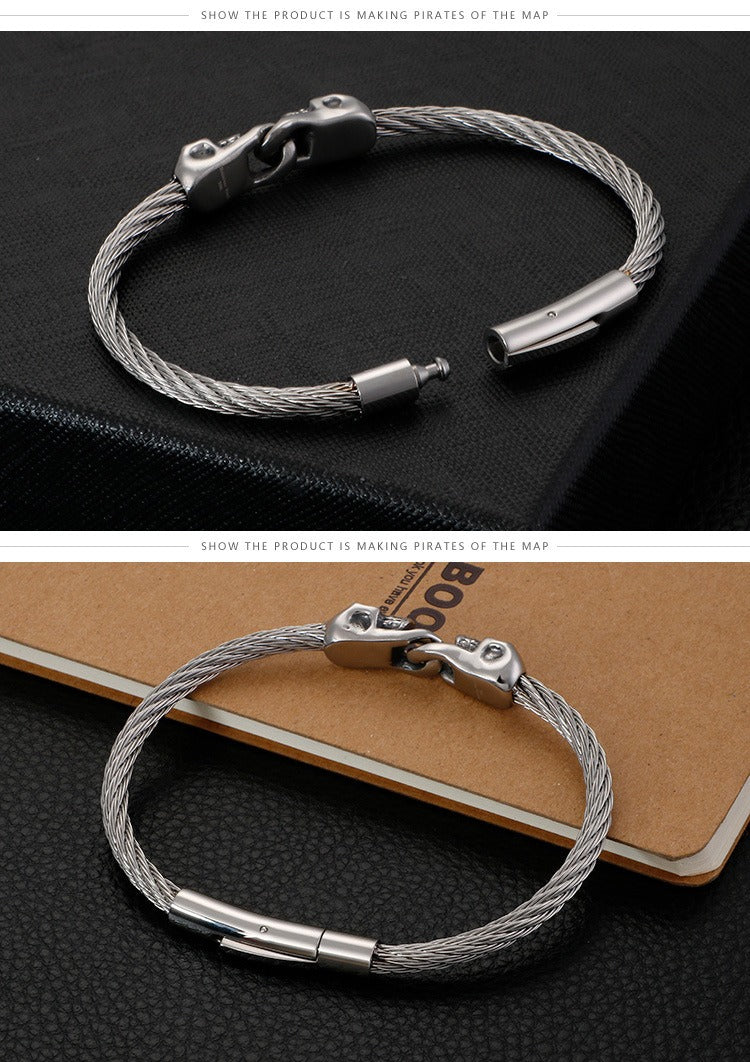 Kemstone Titanium Steel Double Skull Cable Bracelet for Men KB86274-BD