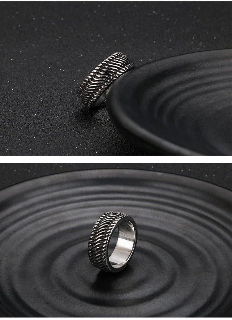 Kemstone Motorcycle Tread Ring – Dual-Tone Titanium Steel Biker Jewelry for Men KR53966-K
