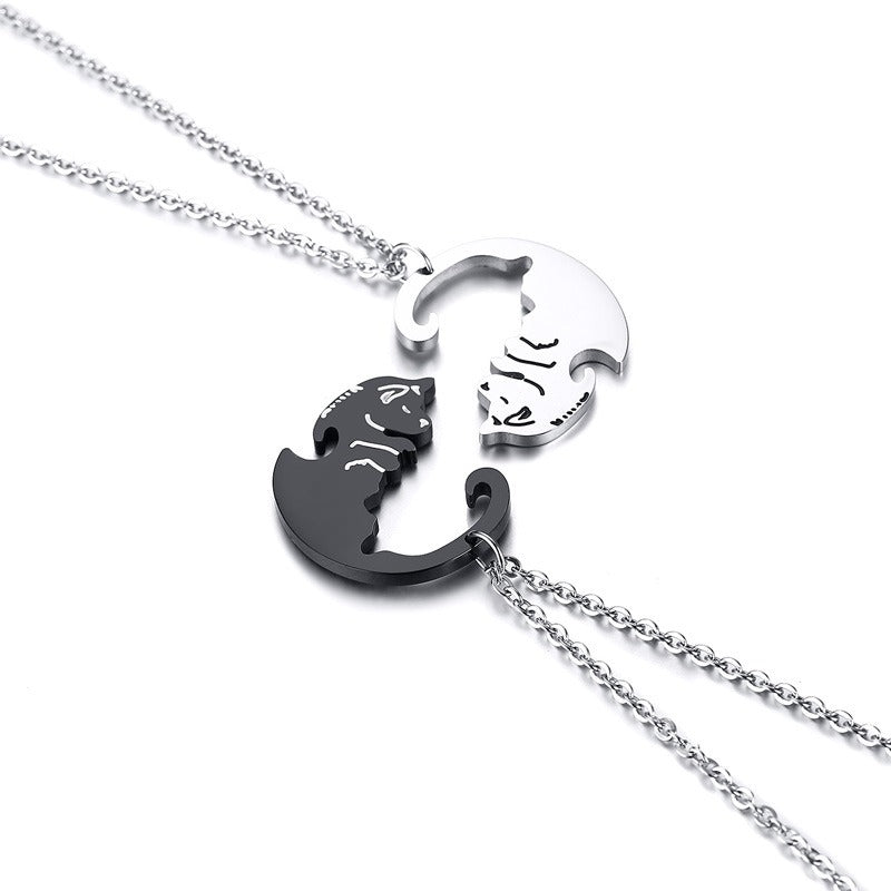 Kemstone Yin Yang Dog Pendant Necklace for Couples Stainless Steel Black White Matching Jewelry CN-109