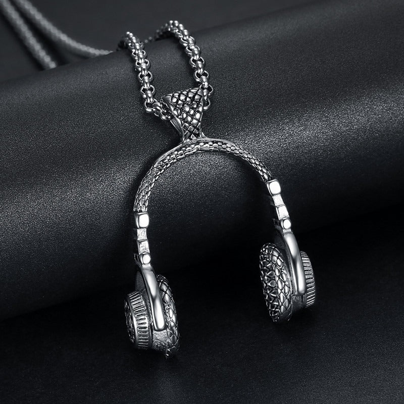 Kemston Titanium Steel Headphone Pendant Necklace for Men Hip Hop Music TN0195