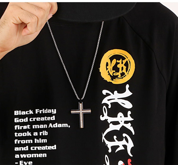 Kemstone Titanium Steel Two Tone Layered Cross Pendant Necklace for Men KN89755-KPD