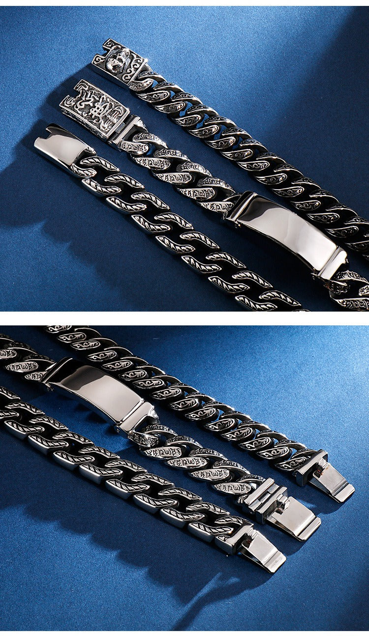 Kemstone Skull Clasp Stainless Steel Bracelet – Engraved Viking Chain Norse Men’s Jewelry KB120965