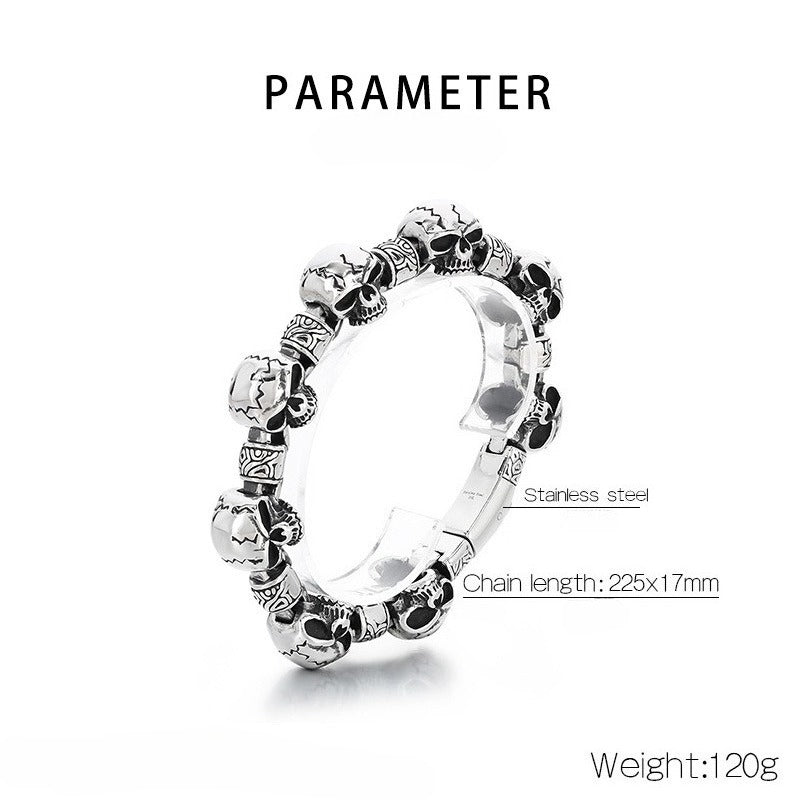 Kemstone Titanium Steel Skull Bead Bracelet for Men – Vintage Gothic Chain Design KB180528-KJX