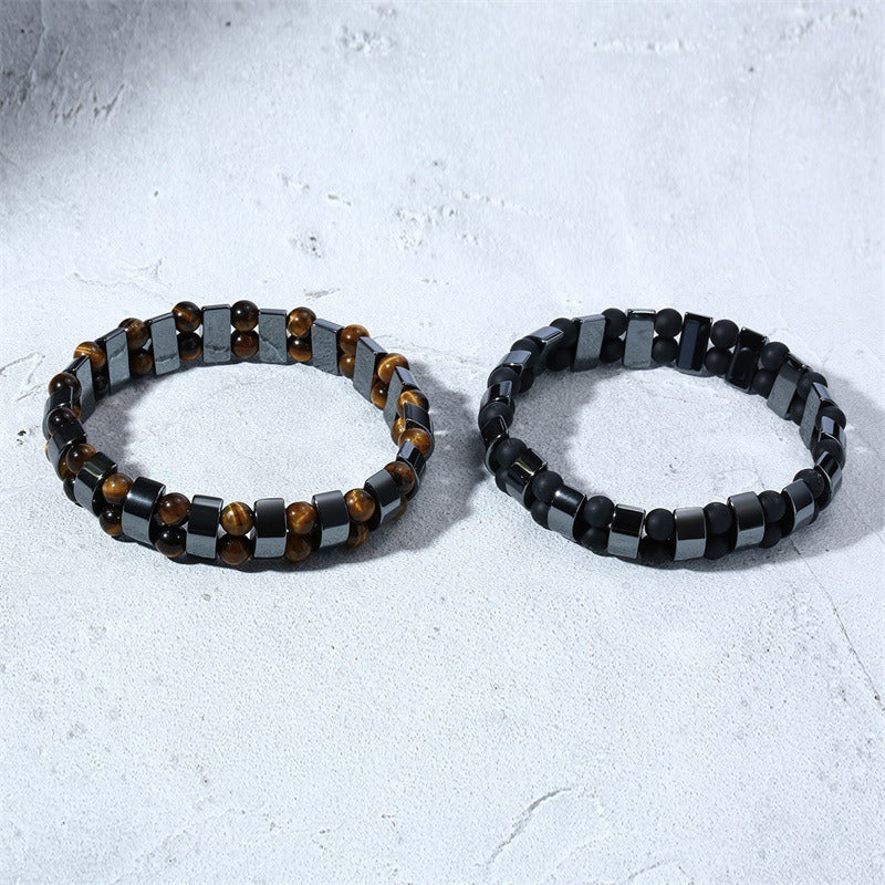 Kemstone Hematite Beaded Bracelet – Tiger Eye or Black Beads with Elastic Design for Men BR-703