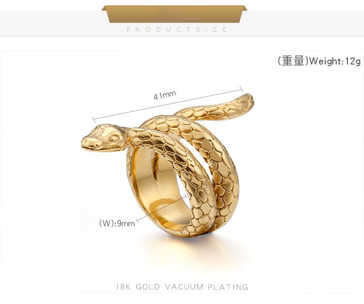 Kemstone Vintage Punk Cobra Titanium Steel Ring – Handcrafted Snake Design KR52350-K