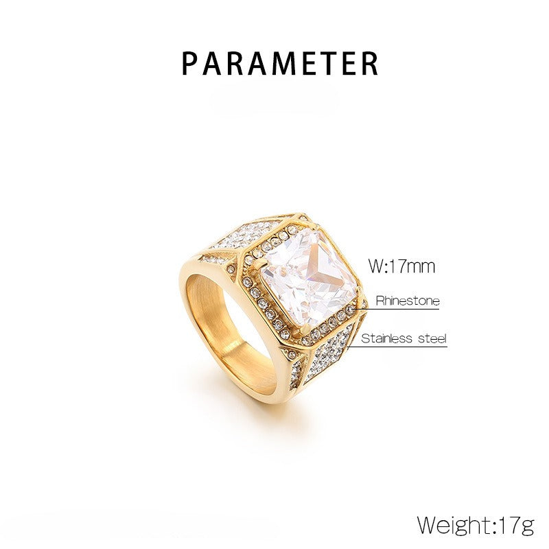 Anillo de acero de titanio Kemstone para hombre, banda ancha con incrustaciones de circonita 3A para un lujo diario KR112700-MZOZ