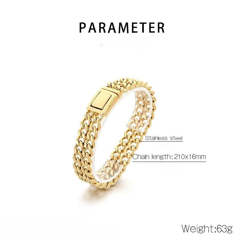Kemstone Double Layer Cuban Chain Bracelet Titanium Steel Thick Link for Men Gold Silver KB184825-KJX