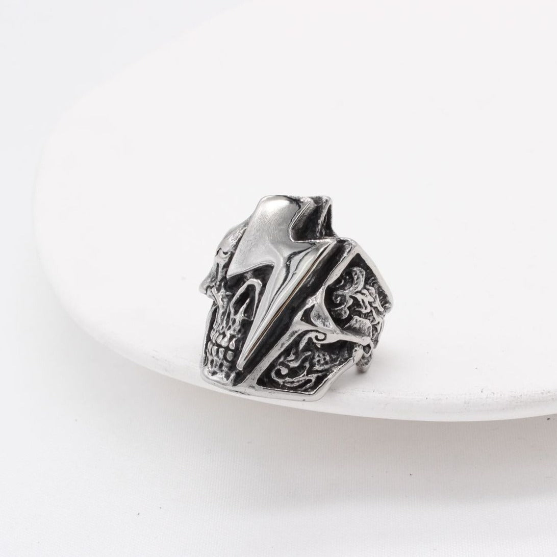 Kemstone Lightning Skull Ring for Men Titanium Steel Gothic Vintage R1219