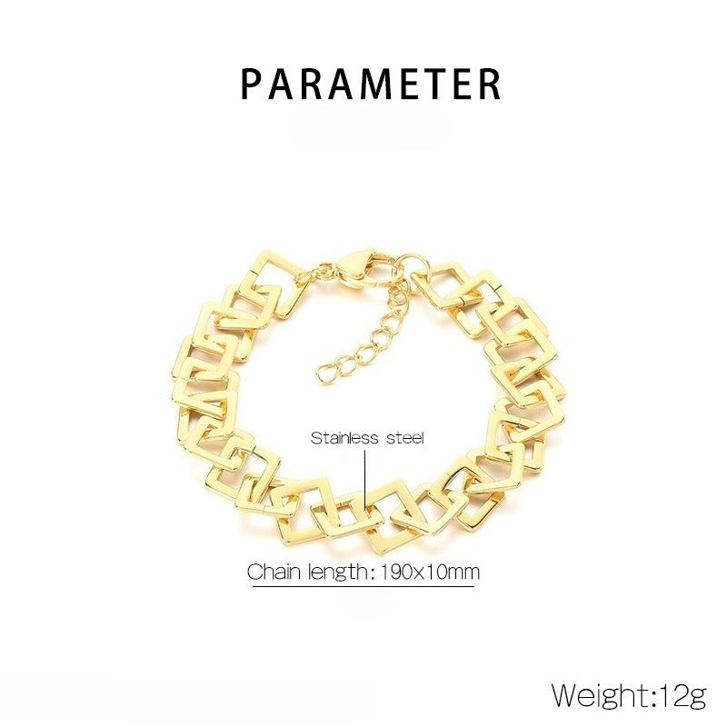 Kemstone Square Link Chain Necklace Bracelet Stainless Steel for Men Women KB211661-KFC