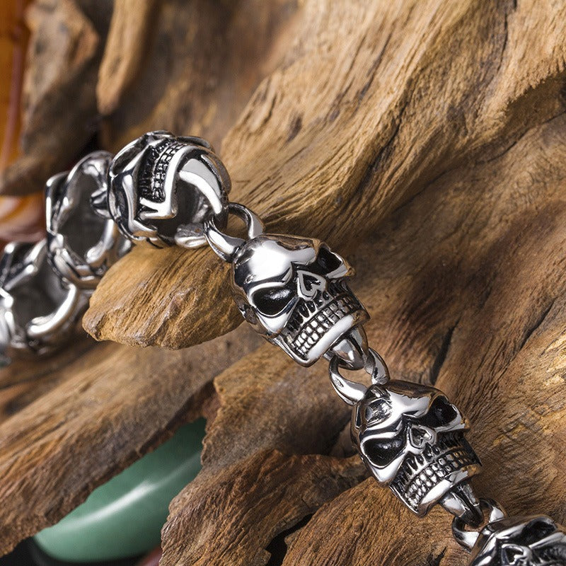 Kemstone Stainless Steel Skull Link Bracelet – 11mm Gothic Punk Chain KB20821-D