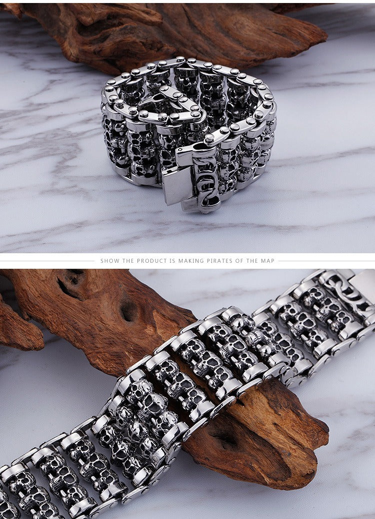 Kemstone Men’s Heavy Skull Chain Bracelet – 35mm Stainless Steel Punk Biker KB76276-BD