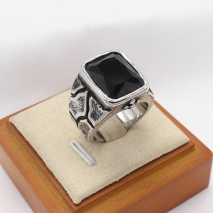 Kemstone Titanium Steel Square Cubic Zirconia Signet Ring for Men – Black / Blue R1768