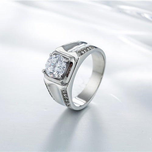 Kemstone Cubic Zirconia Ring for Men Stainless Steel Wide Band R0284