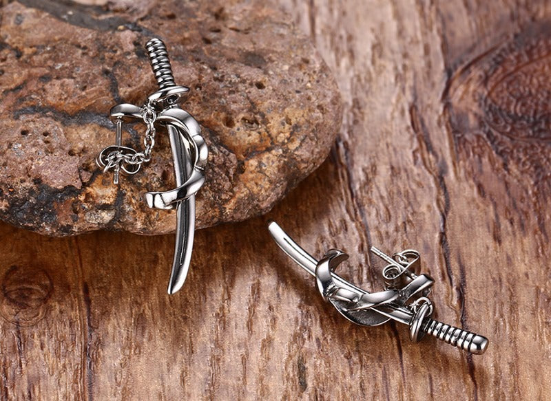 Kemstone Punk Blade Ear Studs for Men - Edgy Hipster Jewelry with Steel Dagger Design ES-123