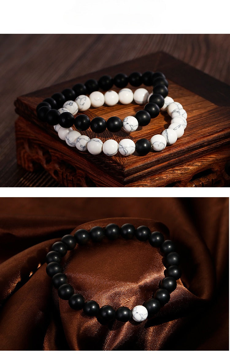 Kemstone Black Agate & Turquoise Couple Bracelets – Adjustable Handmade Stone Jewelry for Men & Women KB109644