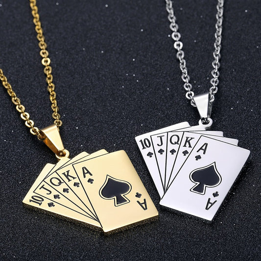 Kemstone Titanium Steel Playing Card Pendant Necklace for Men Five-Card Spade TN0387