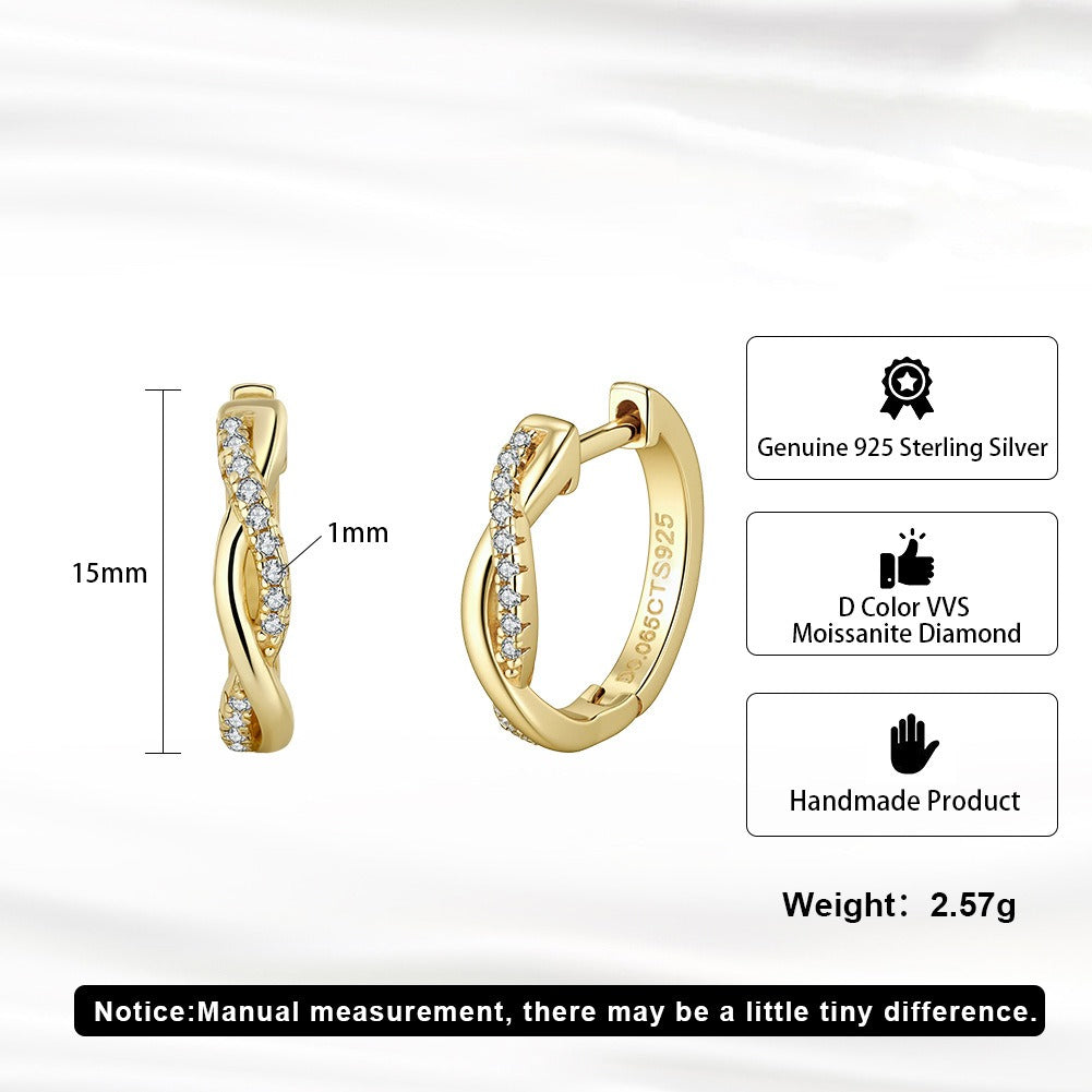 Kemstone Prong Set Moissanite Hoop Earrings for Women – 925 Sterling Silver, 14K Gold Plated / Silver – MOE19