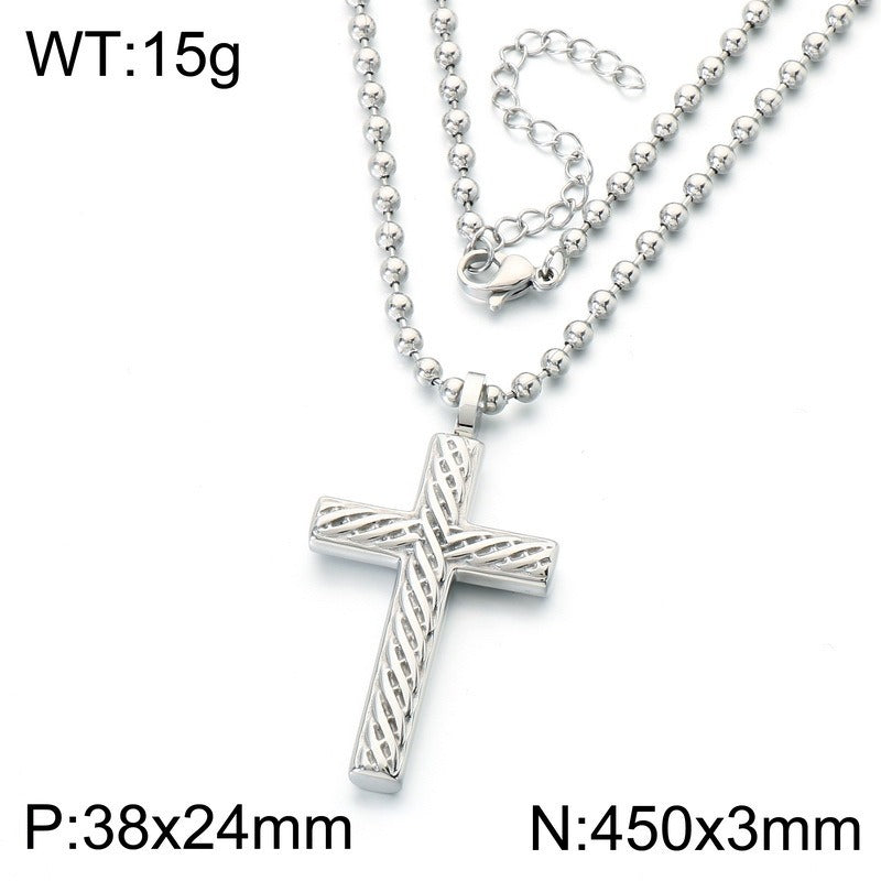 Kemstone Titanium Steel Twisted Cross Pendant Necklace for Men Vintage Rope Texture Chain KN302498-GC
