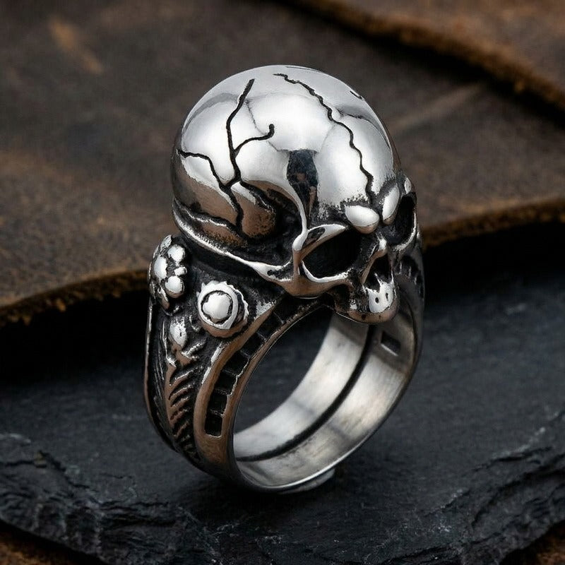 Kemstone Titanium Steel Skull Signet Ring for Men Gothic Cracked Heavy Punk KR114275-KJX