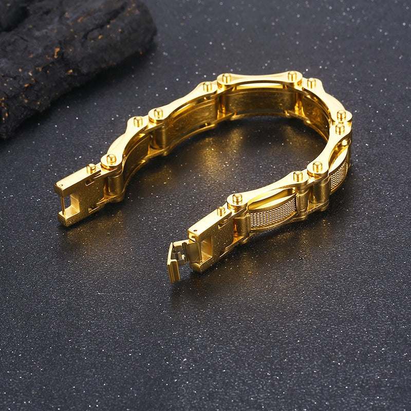 Kemstone Titanium Steel Mesh Biker Bracelet – Industrial Cable Design for Men KB170515-KFC