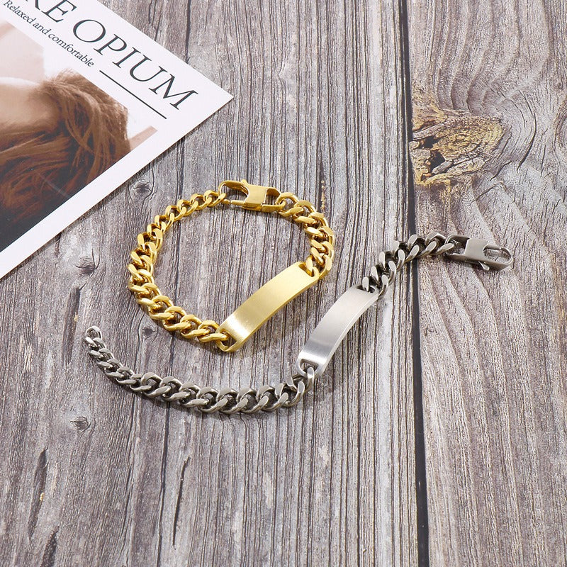 Kemstone Brushed ID Plate Cuban Chain Bracelet for Men – Titanium Steel 10mm KB148615-KLHQ