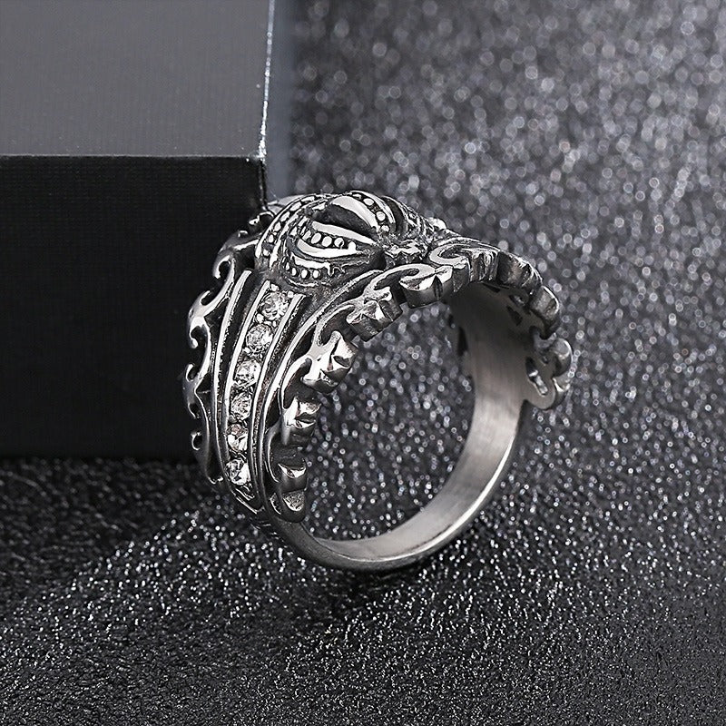 Kemstone Titanium Steel Crown Ring with Cubic Zirconia for Men KR101549-KFC