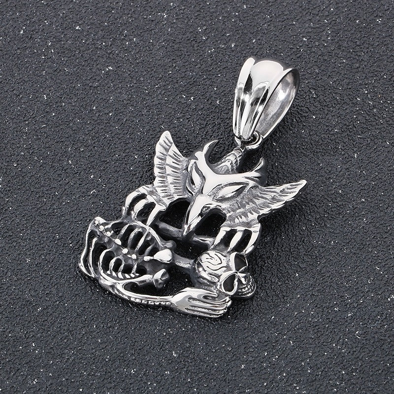 Kemstone Skull Pendant Necklace for Men Titanium Steel Vintage Claw Detail Relief KP48370-BD