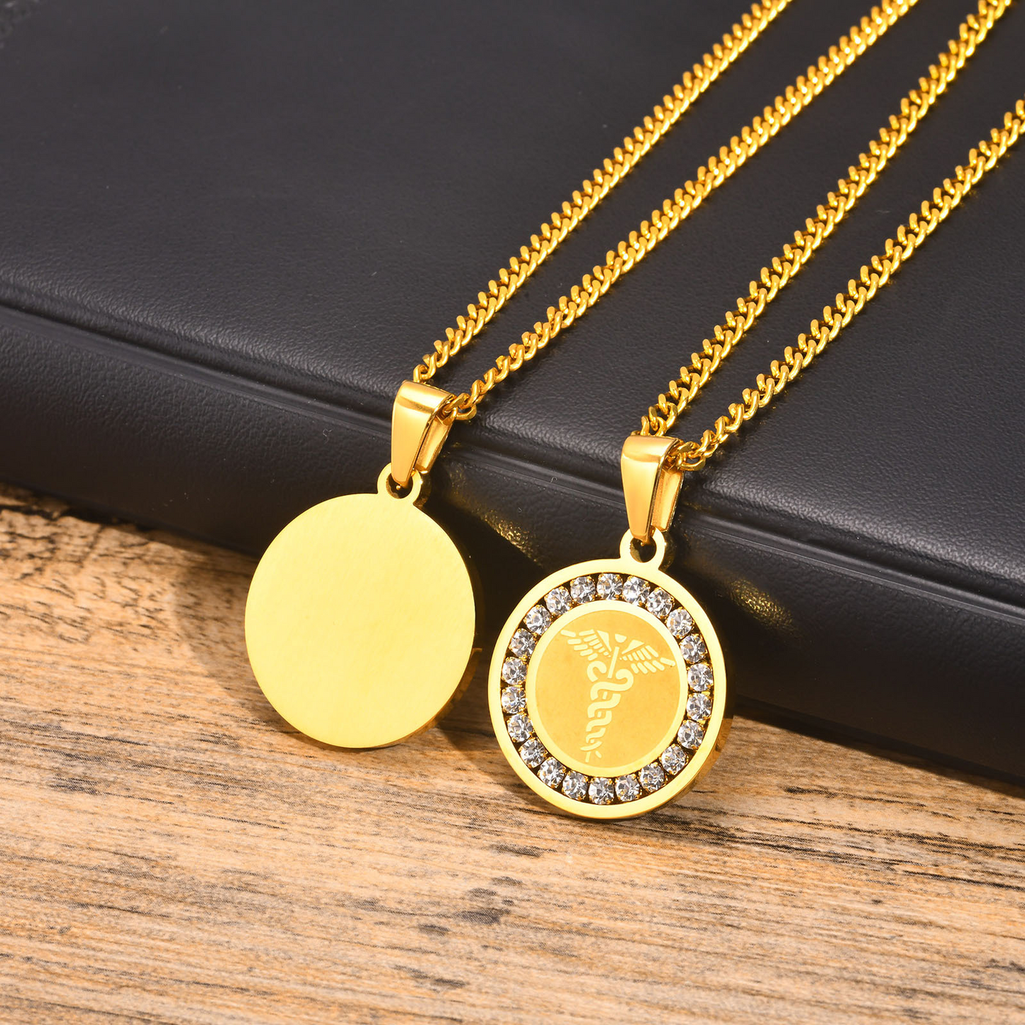 Kemstone Men’s Stainless Steel Caduceus Pendant Necklace – Gold & Silver PN-619