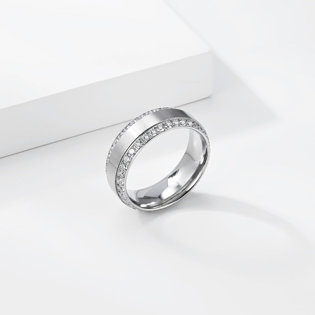 Kemstone Double Row Cubic Zirconia Pave Stainless Steel Ring for Men & Women K-R1130