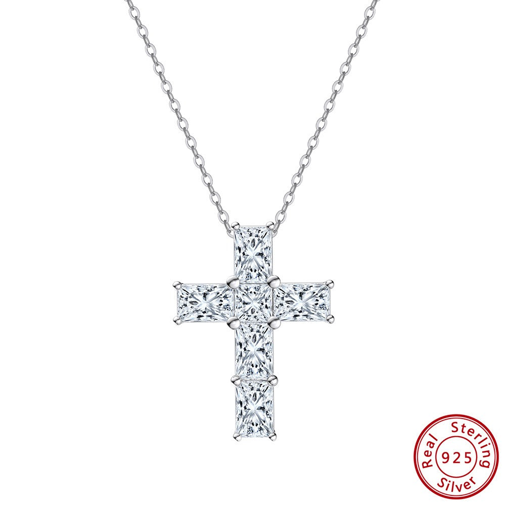 Kemstone Moissanite Cross Pendant Necklace – 925 Sterling Silver MON12