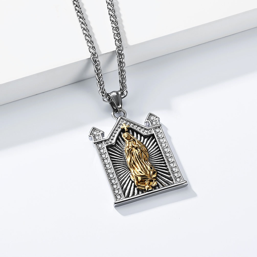 Kemstone Stainless Steel Gothic Architectural Figure Pendant Necklace Vintage Men K-R1178