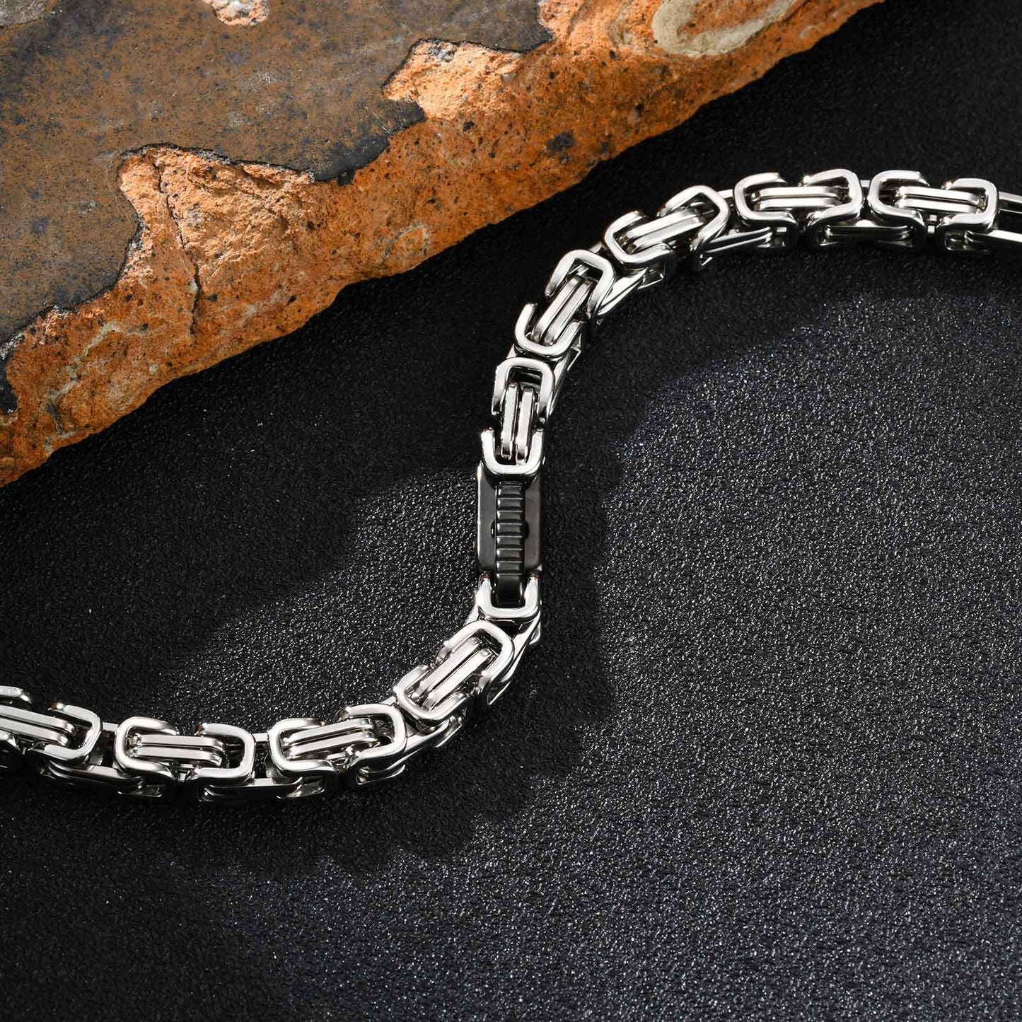 Kemstone Stainless Steel Byzantine Chain Bracelet – Geometric Link Design for Men BR-2701