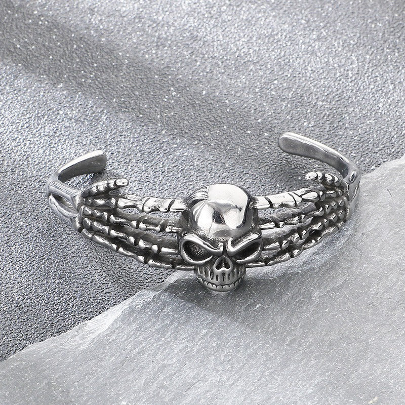 Kemstone Viking Skull Cuff Bracelet Titanium Steel Gothic Open Bracelet for Men KB209286-LU