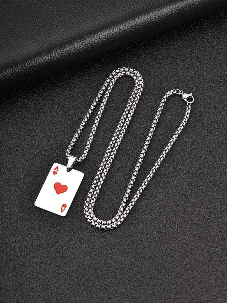 Kemstone Stainless Steel Ace of Spades Pendant Necklace for Men Playing Card PN-2400