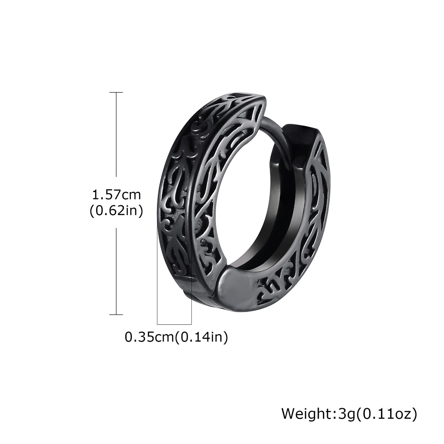 Kemstone Stainless Steel Engraved Hoop Earrings – Vintage Huggie Jewelry for Men, Gold/Silver/Black EH-699
