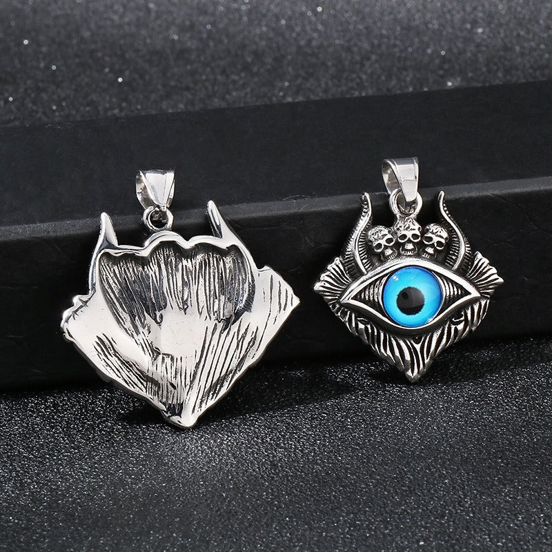 Colgante de calavera punk y abismo de Satán de Kemstone - Collar gótico de acero de titanio para hombre con diseño de mal de ojo y demonio KP119887